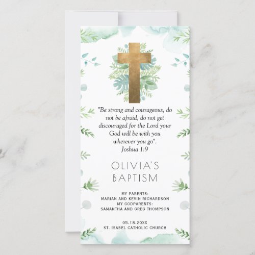 Elegant Turquoise Greenery Baptism Bookmark Favor Thank You Card