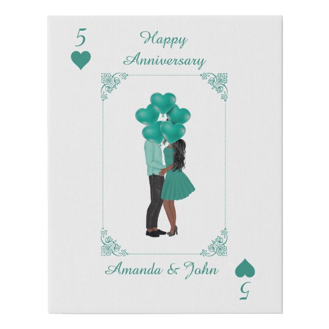 Elegant Turquoise Happy Anniversary Canvas Print (Front)