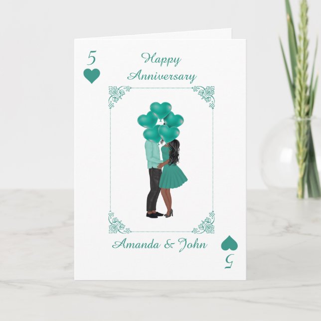 Elegant Turquoise Happy Anniversary Custom Card  (Front)