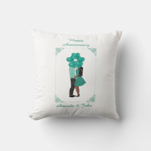 Elegant turquoise Happy Anniversary Custom Pillow 