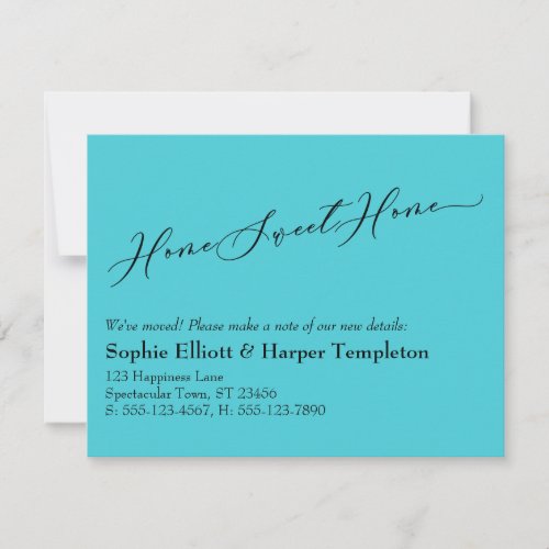 Elegant Turquoise Home Sweet Home New Address Card