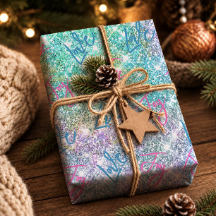 Elegant Turquoise Iridescent Glitter Rainbow Wrapping Paper