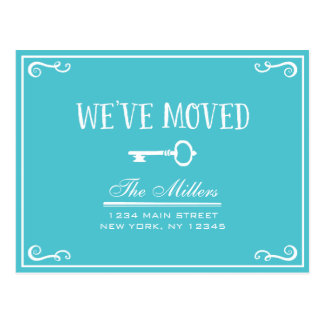 Elegant Turquoise Key Moving Announcement Postcard
