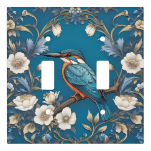Elegant Turquoise Kingfisher Bird Floral  Light Switch Cover