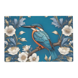 Elegant Turquoise Kingfisher Bird Floral Placemat