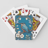 Elegant Turquoise Kingfisher Bird Floral  Playing Cards