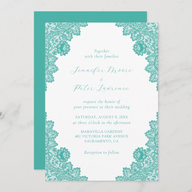 Elegant Turquoise Lace Wedding Invitation (Front/Back)