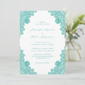 Elegant Turquoise Lace Wedding Invitation (Standing Front)
