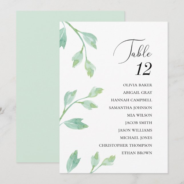 Elegant turquoise leaves.Wedding seating charts Invitation (Front/Back)