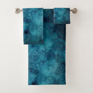 Elegant Turquoise Mandala Watercolor Pattern Bath Towel Set