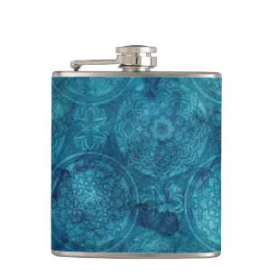 Elegant Turquoise Mandala Watercolor Pattern Flask