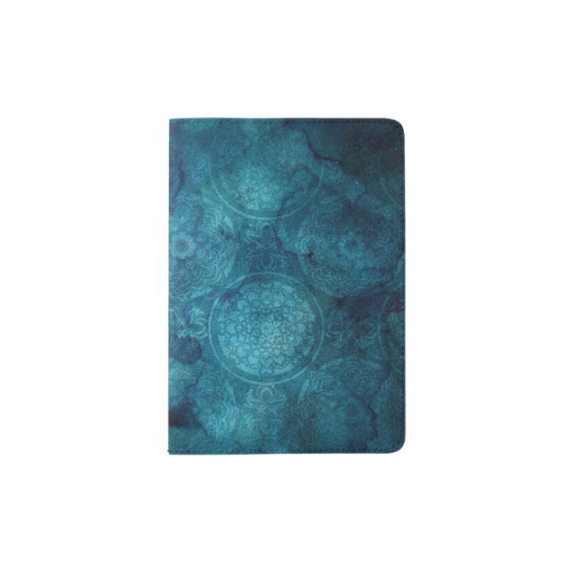 Elegant Turquoise Mandala Watercolor Pattern Passport Holder (Front)