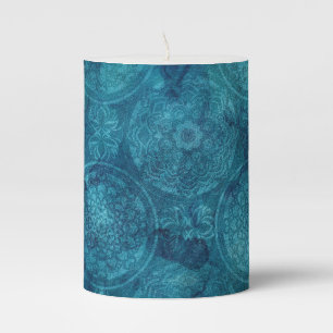 Elegant Turquoise Mandala Watercolor Pattern Pillar Candle