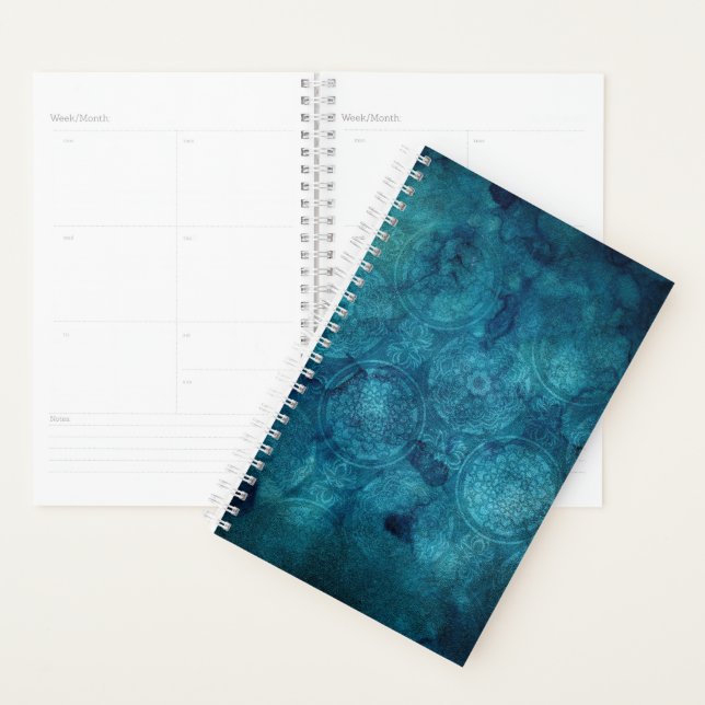 Elegant Turquoise Mandala Watercolor Pattern Planner (Display)