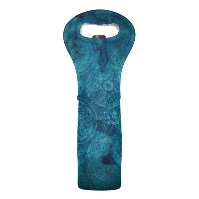 Elegant Turquoise Mandala Watercolor Pattern Wine Bag (Front)