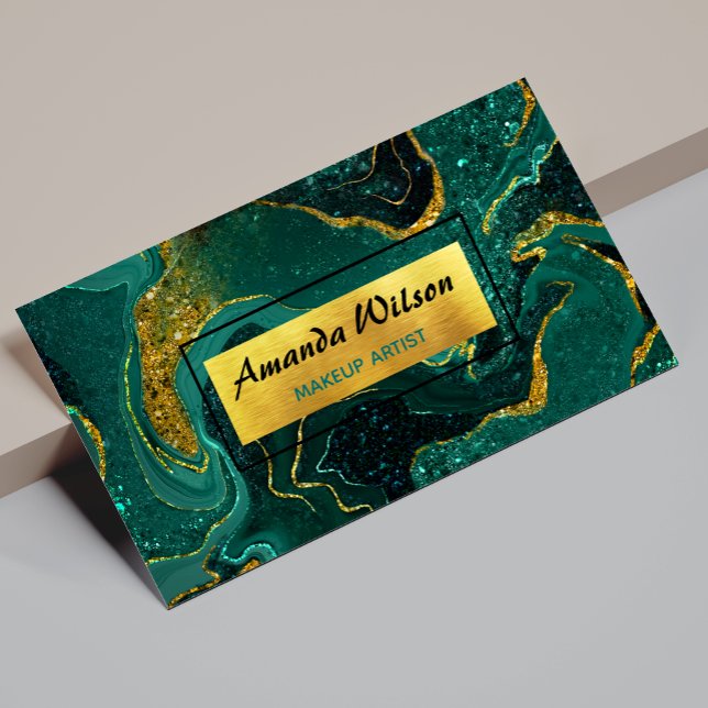 Elegant turquoise marble art faux gold glitter bus business card magnet (Creator Uploaded)
