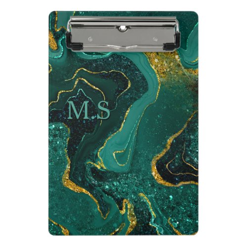 Elegant turquoise marble art faux gold glitter mini clipboard