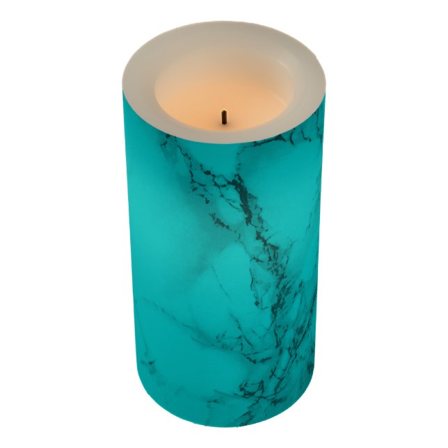 Elegant Turquoise Marble Flameless Candle (Angled)