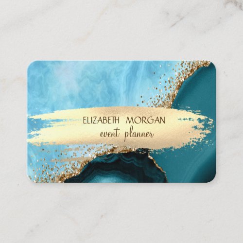 Elegant Turquoise Marble Gold Foil Brush Stroke Business Card