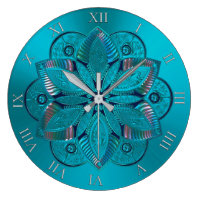 Elegant Turquoise Metallic Mandala Clock