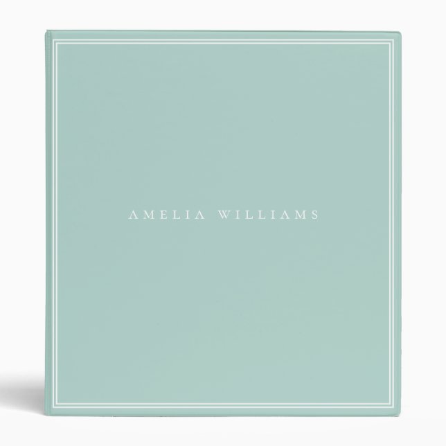 Elegant Turquoise Minimalist Monogram Name 3 Ring Binder (Front)