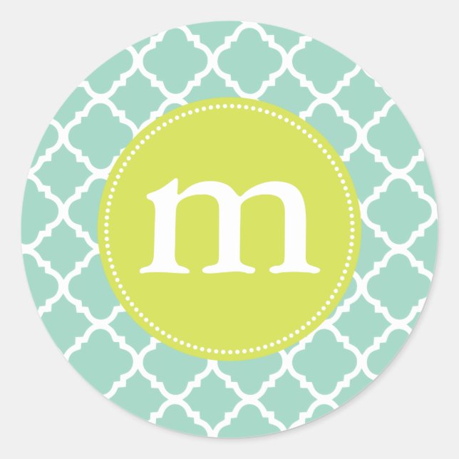 Elegant Turquoise Moroccan Quatrefoil Personalized Classic Round Sticker (Front)