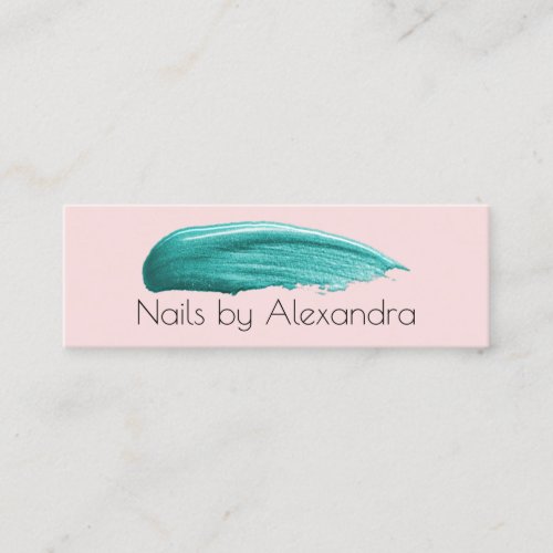 Elegant turquoise nail polish stroke pastel pink mini business card