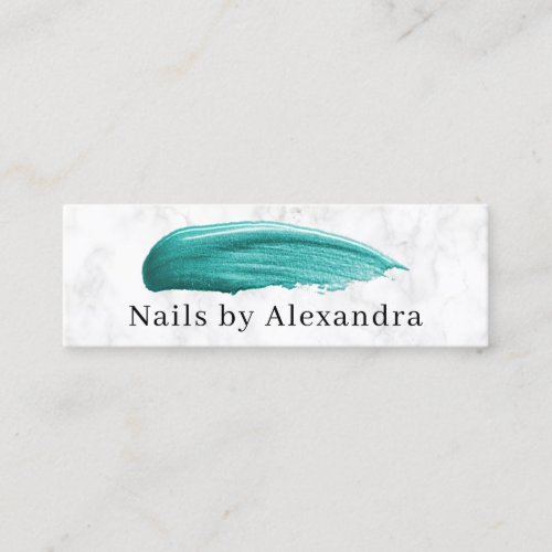 Elegant turquoise nail polish stroke white marble mini business card