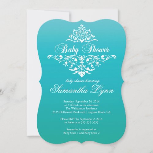 Elegant Turquoise Ombre Baby Shower Invitation