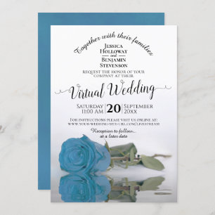 Elegant Turquoise or Sky Blue Rose Virtual Wedding Invitation