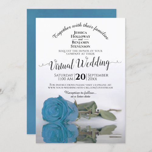 Elegant Turquoise or Sky Blue Rose Virtual Wedding Invitation