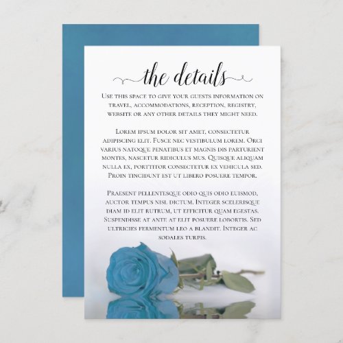 Elegant Turquoise or Sky Blue Rose Wedding Details Enclosure Card