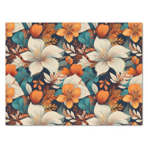 Elegant Turquoise Orange Flower Pattern Floral Tissue Paper