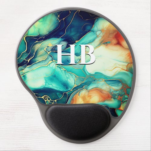 Elegant turquoise orange marble art faux glitter  gel mouse pad