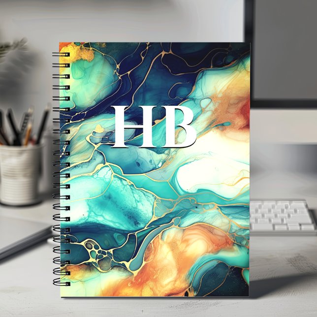 Elegant turquoise orange marble art faux glitter  notebook (Creator Uploaded)