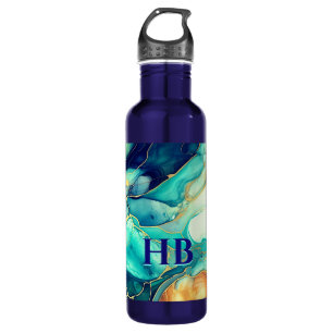 Elegant turquoise orange marble art faux glitter  stainless steel water bottle