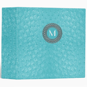 Elegant Turquoise Ostrich Leather Look Monogram Binder