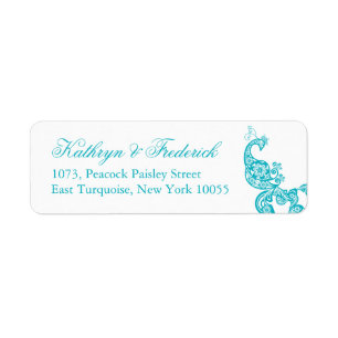 Elegant Turquoise Paisley Peacock Wedding Address Label