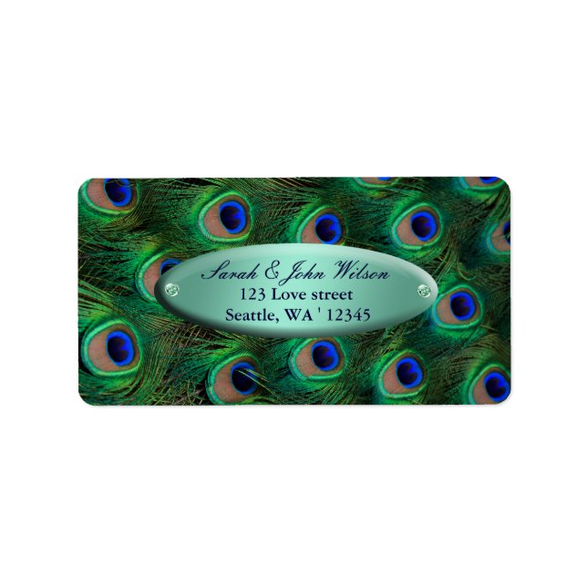 elegant turquoise peacock address label (Front)