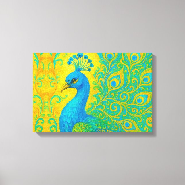 Elegant Turquoise Peacock Bird Decorative Canvas Print (Front)