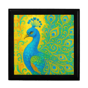 Elegant Turquoise Peacock Bird Decorative Gift Box