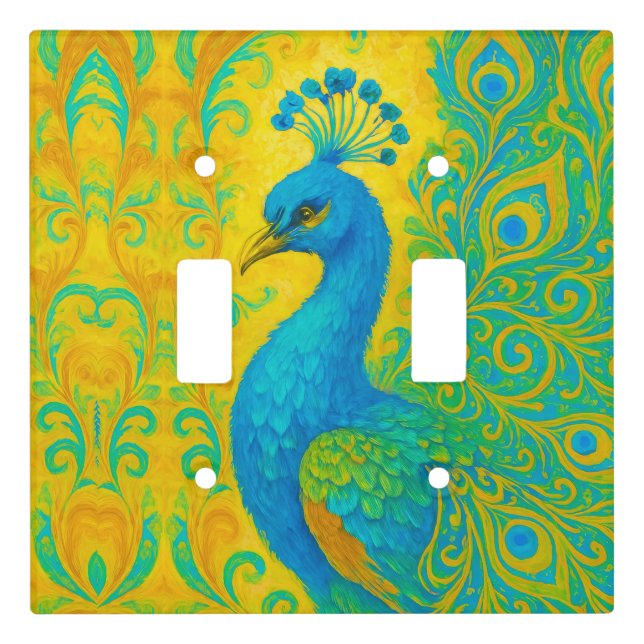 Elegant Turquoise Peacock Bird Decorative Light Switch Cover (Front)