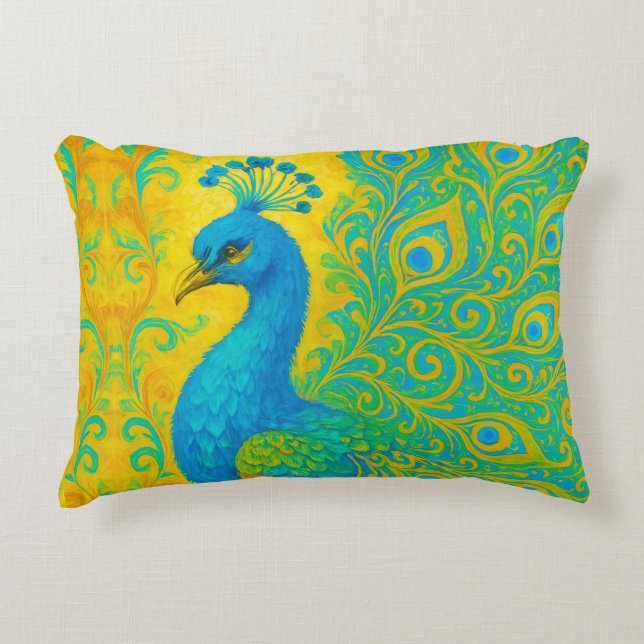 Elegant Turquoise Peacock Decorative Accent Pillow (Front)