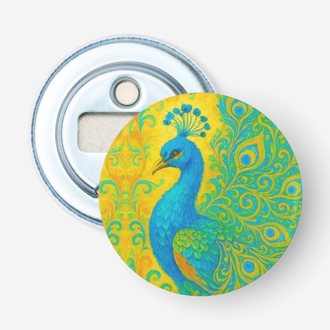 Elegant Turquoise Peacock Decorative Bottle Opener (Front)