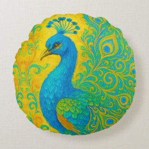 Elegant Turquoise Peacock Decorative Round Pillow