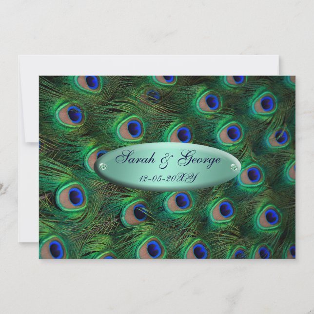 elegant turquoise peacock wedding invitation (Front)