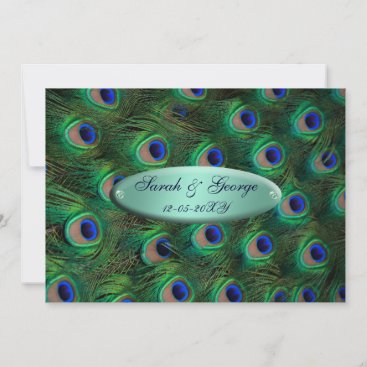 elegant turquoise peacock wedding invitation