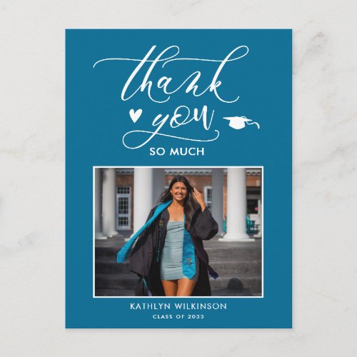 Elegant Turquoise Photo Chic Graduation Thank You Postcard