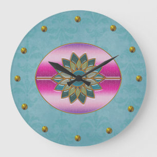 Elegant Turquoise & Pink Art Deco Wall Clock