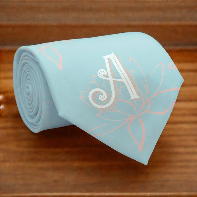 Elegant Turquoise Pink Cherry Blossom Initials  Neck Tie (Creator Uploaded)